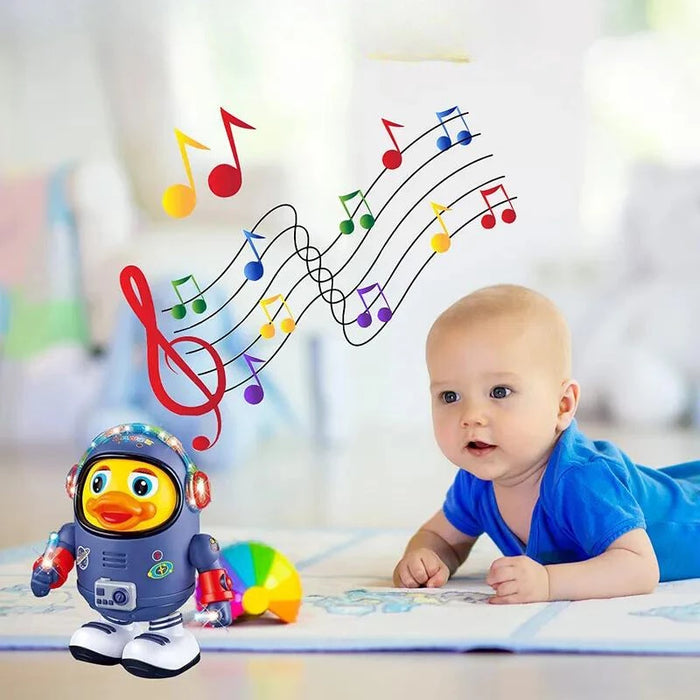 Pato de Brinquedo Musical – Robô Dançante com Efeitos Luminosos  Pato Baby - Robô Astronauta Dançante com Efeitos Luminosos e Música  espaço...  dançando  caminha  Brinquedos Infantis Cantando E Dançando Espaço Pato Swing Robo Elétrico Meninas e Meninos  Brinquedos de pato robô elétrico para crianças  Brinquedos  Brinquedo musical interativo elétrico com luzes e sons, brinquedo de pato para bebês, elementos de espaço robô para bebês, presentes para crianças