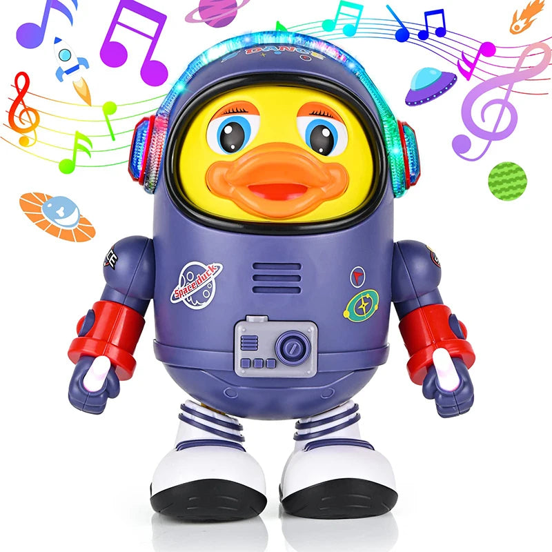 Pato de Brinquedo Musical – Robô Dançante com Efeitos Luminosos  Pato Baby - Robô Astronauta Dançante com Efeitos Luminosos e Música  espaço...  dançando  caminha  Brinquedos Infantis Cantando E Dançando Espaço Pato Swing Robo Elétrico Meninas e Meninos  Brinquedos de pato robô elétrico para crianças  Brinquedos  Brinquedo musical interativo elétrico com luzes e sons, brinquedo de pato para bebês, elementos de espaço robô para bebês, presentes para crianças